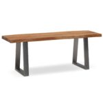 FineBuy Garderobenbank 120x40x45,5 cm Akazie Massivholz / Metall mit Baumkante, Sitzbank Flur Holzbank Massiv ohne Lehne, Flurbank Modern Eingangsbereich Klein Trapezbeine Chrom
