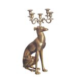 FineBuy Kerzenhalter Windhund Aluminium Gold 69 cm 5-armiger Kerzenleuchter, Kerzenständer Metall für fünf Kerzen, Bodenkerzenhalter Modern, Wohnaccessoire Hund