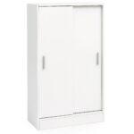 FineBuy Kommode Weiß 60 cm Breit mit 2 Schiebetüren für Büro Akten, Schiebetürenschrank, Aktenschrank, Sideboard, Kleiderschrank