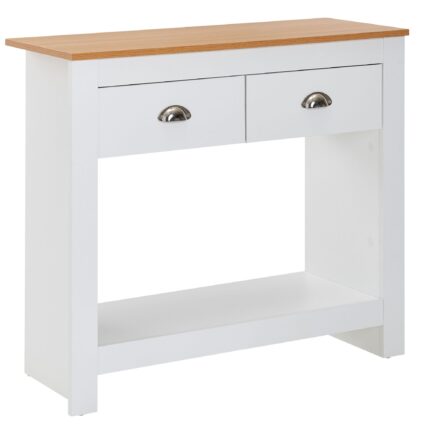 FineBuy Konsolentisch 85x35x76 cm Weiß / Eiche Design Anrichte Modern Schmal, Ablagetisch Flur mit Schubladen & Stauraum, Flurtisch Hoch