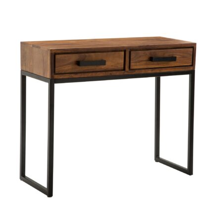 FineBuy Konsolentisch Sheesham Massivholz / Metall 90x76x36 cm Flurtisch, Anrichte Wohnzimmertisch Schmal, Design Schreibtisch Modern