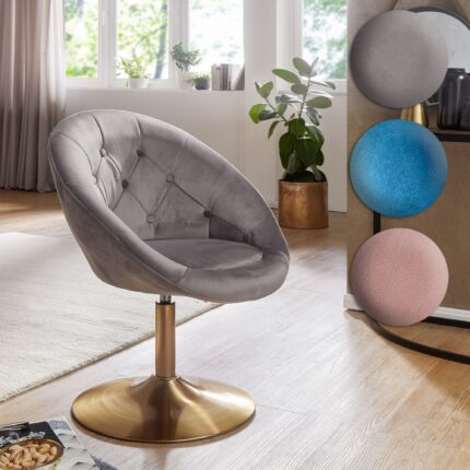 FineBuy Loungesessel Samt Design Drehstuhl, Clubsessel Polsterstuhl mit Rückenlehne, Drehsessel Cocktailsessel Lounge, Sessel mit Stoffbezug