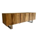 FineBuy Lowboard Akazie Massivholz 160x56x46 cm TV-Kommode mit drei Türen, Design TV-Schrank Hoch, Fernsehtisch Fernsehschrank Modern, Fernsehkommode Wohnzimmer mit Metallbeine