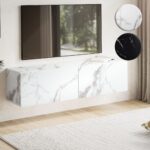 FineBuy Lowboard Hängend Marmor-Optik 120x30x30 cm TV-Schrank, Design Fernsehtisch mit Klapptüren Modern, Fernsehschrank Wand, TV-Kommode Fernsehkommode zum Aufhängen