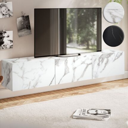 FineBuy Lowboard Hängend Marmor-Optik 160x30x30 cm TV-Schrank, Design Fernsehtisch mit Klapptüren Modern, Fernsehschrank Wand, TV-Kommode Fernsehkommode zum Aufhängen