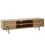 FineBuy Lowboard Holz Eiche-Dekor 160x45x40 cm TV-Kommode mit zwei Türen, Design TV-Schrank Hoch, Fernsehtisch Fernsehschrank Modern, Fernsehkommode Wohnzimmer