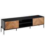 FineBuy Lowboard Holz Schwarz / Eiche-Dekor 163x45x40 cm TV-Kommode mit zwei Türen, Design TV-Schrank Hoch, Fernsehtisch Fernsehschrank Modern, Fernsehkommode Wohnzimmer