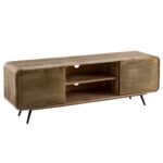 FineBuy Lowboard Mango Massivholz 160x55x41 cm TV-Kommode mit zwei punzierten Türen, Design TV-Schrank Hoch, Fernsehtisch Fernsehschrank Modern, Fernsehkommode Wohnzimmer