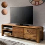 FineBuy Lowboard Massivholz Kommode 140 cm TV-Board Ablage-Fächer Landhaus-Stil Unterschrank 40 cm TV-Möbel