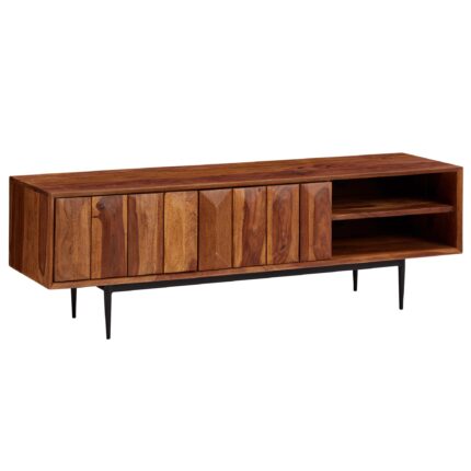 Finebuy Lowboard Sheesham Massivholz 123x42x35 cm TV-Kommode mit zwei Türen, Design TV-Schrank Hoch, Fernsehtisch Fernsehschrank Modern, Fernsehkommode Wohnzimmer