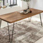 FineBuy Massiver Esstisch HARLEM Sheesham Massiv Holz, Esszimmertisch Massivholz mit Design Metall Beinen, Holztisch Tisch Esszimmer, Küchentisch