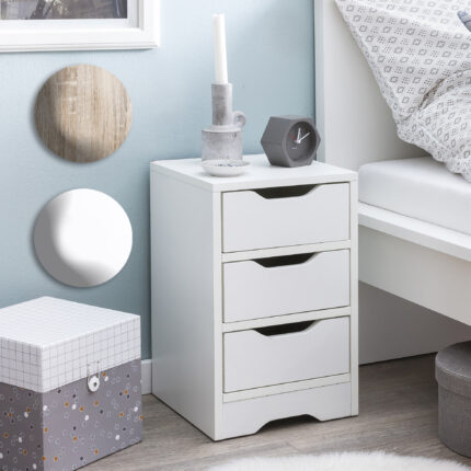 FineBuy Nachtkonsole 31x49x31 cm Matt mit 3 Schubladen, Nachtkommode mit Stauraum, Nachttisch Schlicht Modern, Nachtschränkchen Klein, Bettkommode Schlafzimmer