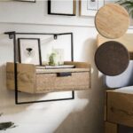 FineBuy Nachtkonsole für Wandmontage 44x45x35 cm Mango Massivholz Braun, Nachttisch mit Schublade, Wandboard Schwebend für Boxspringbett, Nachtschrank Nachtkästchen Hängend