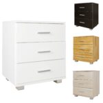 FineBuy Nachtkonsole LATINA mit 3 Schubladen in Holz Modern, B x H x T: 45 cm x 54 cm x 34 cm, Design Nachtkästchen mit Füßen, Nako - Nachttisch Kommode, Nachtschrank