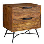 FineBuy Nachtkonsole NISHAN 60 x 60 x 40 cm Sheesham Beistelltisch, Design Nachtkommode Boxspringbett, Nachttisch mit Schubladen, Beistellschrank mit Stauraum, Nachttischkästchen hoch