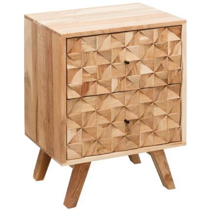 FineBuy Nachtkonsole REWA 44x61x35cm Akazie Massivholz Nachtschrank hoch, Nachtkommode Boxspringbett, Nachttisch Schubladen, Nachtkästchen Nachttischschrank