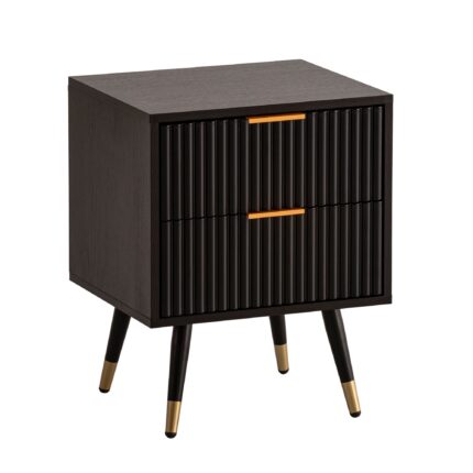 FineBuy Nachtkonsole Schwarz mit Eiche-Dekor 43,5x39x56 cm Nachttisch Modern, Nachtkommode Boxspringbett mit Schubladen, Nachtkästchen mit Stauraum