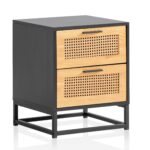 FineBuy Nachtkonsole Schwarz mit Wiener Geflecht 45x45x56 cm Nachttisch Zeitlos, Nachtkommode Boxspringbett mit Schubladen, Nachtkästchen mit Stauraum