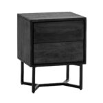 FineBuy Nachttisch Akazie Massivholz 45x40x57 cm Nachtschrank Boxspringbett, Nachtkonsole Modern mit 2 Schubladen, Nachtkommode Stauraum & Metallgestell