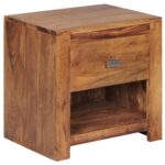 FineBuy Nachttisch aus Sheesham Massiv-Holz 40 x 40 x 30 cm,  Nacht-Kommode braun mit 1 Schublade und 1 Ablagefach, Nachtschrank Landhaus-Stil Echt-Holz