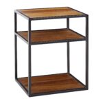 FineBuy Nachttisch Sheesham Massivholz / Metall 40x50x35 cm Beistelltisch Hoch, Design Nachtkonsole Boxspringbett mit Ablage, Industrial Wohnzimmertisch Hoch mit Stauraum