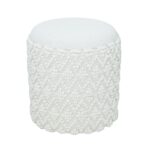 FineBuy Runder Hocker aus Wolle mit Stauraum, Boho Sitzhocker Ø 40 cm x H 45 cm, Abnehmbare Sitzfläche, Dekohocker & Fußhocker in Weiß, Beistellhocker Wohnzimmer Schlafzimmer Flur