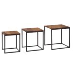 FineBuy Satztisch 3er Set Sheesham Massivholz / Metall Beistelltisch Eckig Modern, Design Couchtisch 3-teilig, Wohnzimmertisch Platzsparend, Holztisch Kaffeetisch Wohnzimmer