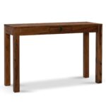 FineBuy Schreibtisch 118x40x76 cm Sheesham Massivholz Computertisch mit Schublade, Homeoffice Bürotisch Massiv Schmal Platzsparend, Holztisch Laptoptisch Arbeitszimmer Stauraum