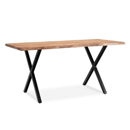 FineBuy Schreibtisch 120x60x76 cm Akazie Massivholz / Metall Computertisch Baumkante, Homeoffice Bürotisch Massiv mit X-Beinen in Schwarz, Holztisch Laptoptisch Arbeitszimmer