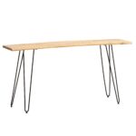 FineBuy Schreibtisch 150x36x75 cm Akazie Massivholz / Metall Computertisch Baumkante, Homeoffice Bürotisch Massiv mit Haarnadelbeinen in Schwarz, Holztisch Schmal Laptoptisch Arbeitszimmer
