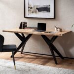 FineBuy Schreibtisch Akazie Massivholz Computertisch Loft-Style, Homeoffice Bürotisch mit Metallbeinen, Holztisch Industrial Groß, Laptoptisch Arbeitszimmer Rechteckig