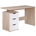 FineBuy Schreibtisch MASSA 120 x 76 x 53 cm mit 3 Schubladen in Sonoma Weiß, Computertisch modern für Jugendliche, Laptoptisch platzsparend mit Ablage