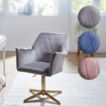 FineBuy Schreibtischstuhl Samt Design Drehstuhl mit Lehne, Schalenstuhl 120 kg Höhenverstellbar, Arbeitsstuhl ohne Rollen, Stuhl Schreibtisch Home-Office Drehbar