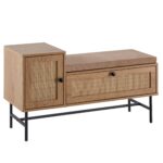 FineBuy Schuhbank mit Sitzfläche 100x60x38 cm Garderobenbank Eiche-Dekor, Sitzbank Rattan Klein Gepolstert, Bank Schmal Flur mit Stauraum, Flurbank Flurmöbel mit Schublade und Tür