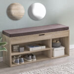 FineBuy Schuhbank mit Sitzfläche Garderoben-Bank Holz 104x51x32 cm, Holzbank klein gepolstert, Sitzbank schmal Flur mit Stauraum, Truhenbank Schuhtruhe Flurmöbel