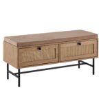 FineBuy Schuhbank mit Stoff-Sitzfläche 100x48x38 cm Garderobenbank Eiche-Dekor, Sitzbank Rattan Klein Gepolstert, Bank Schmal Flur mit Stauraum, Flurbank Flurmöbel mit Schubladen