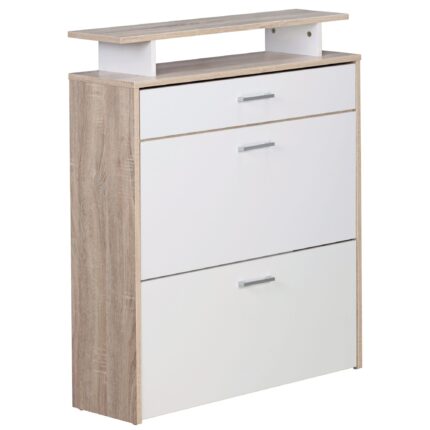 FineBuy Schuhkipper Holz 80x95x24 cm Modern Sonoma Eiche, Design Schuhregal Schuhkipper Schmal, Schuhschrank Schuhaufbewahrung mit Schublade, Flurschrank Schuhablage Regal