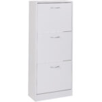 FineBuy Schuhkipper mit 3 Fächern für 18 Paar Schuhe, Moderner Schuhschrank in Weiß, Schuhkommode 50 x 24 x 125 cm
