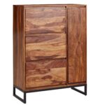 FineBuy Schuhschrank Sheesham Massivholz 88x120x40 cm Schuhregal Geschlossen, Design Schuhkommode Flurschrank mit Ablage, Schuhaufbewahrung Flurkommode für Schuhe Hoch