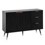 FineBuy Sideboard 120x80x40 cm Anrichte Schwarz mit Eiche-Dekor, Kommode mit Türen und Schubladen, Kommodenschrank Flurschrank Modern, Standschrank Wohnzimmer Metallbeine