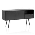 FineBuy Sideboard 140x75x40 cm Kommode Schwarz mit Eiche-Dekor Zeitlos, Hoher Kommodenschrank, Standschrank Wohnzimmer mit 2 Türen und Schublade, Anrichte mit offenem Fach