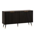FineBuy Sideboard 150x81x39 cm Anrichte Schwarz mit Eiche-Dekor, Kommode mit Türen, Kommodenschrank Flurschrank Modern, Standschrank Wohnzimmer Metallbeine