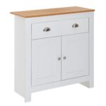 FineBuy Sideboard mit 2 Schubladen 79x81x34,5 cm Kommode Weiß / Eiche Modern, Design Anrichte Hoch mit Türen, Schubladenkommode Wohnzimmer