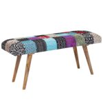 FineBuy Sitzbank Samt / Massivholz Bank Bunt 117x51x38 cm Bettbank Patchwork, Design Polsterbank Flur Modern, Gepolsterte Stoffbank Esszimmer, Flurbank ohne Lehne