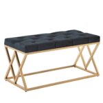 FineBuy Sitzbank Samt Schwarz 90x46x44 cm Flur Polsterbank mit Metallgestell, Bettbank Schlafzimmer Chesterfield Design, Flurbank Garderobenbank Modern