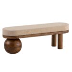 FineBuy Sitzbank Stoff Mango Massivholz Bank 140x47,5x41,5 cm Modern, Flur Polsterbank Ausgefallen, Gepolsterte Stoffbank Beige, Kleine Bettbank Flurbank