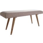 FineBuy Sitzbank Stoff / Massivholz Bank beige 117x51x38 cm im Retro Stil, 2er Polsterbank Flur, Gepolsterte Stoffbank Esszimmer braun, Kleine Bettbank Baumwolle, Flurbank Dielenmöbel schmal