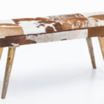 FineBuy Sitzbank Ziegenfell / Massivholz Bank 120 x 40 x 52 cm, Polsterbank Flur Esszimmer Braun, Kleine Bettbank Fell, Dielenmöbel Flurbank