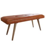 FineBuy Sitzbank Ziegenleder / Massivholz Bank 117 x 51 x 38 cm Retro Stil, 2er Polsterbank Flur, Gepolsterte Lederbank Esszimmer braun, Kleine Bettbank Echtleder, Dielenmöbel Flurbank