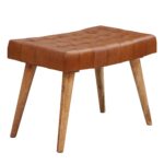 FineBuy Sitzhocker 67x47x39 cm Mango Massivholz / Echtleder Chesterfield-Design, Lederhocker Braun, Beistellhocker Hocker ohne Lehne, Country Fußhocker